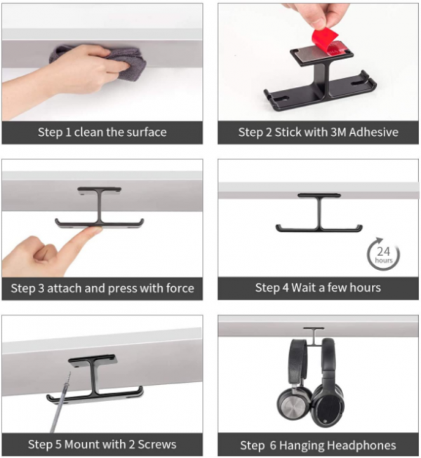 Foldable Magnetic Headset Headphone Stand Hook Hanger Holder Under Desk 3M  Tape