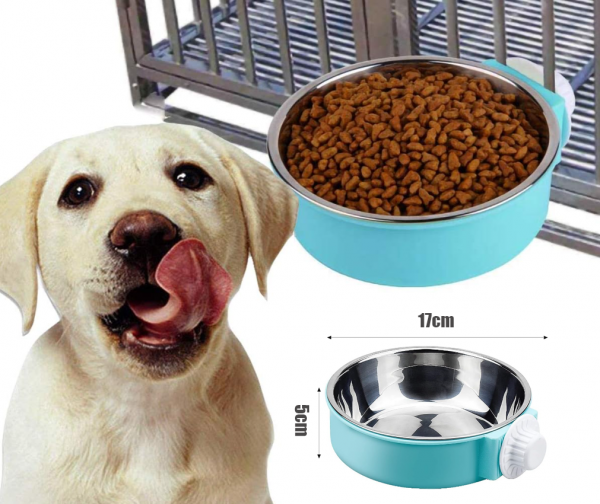 2 Pcs Large Pet Dog Food Water Bowls - Stainless Steel Hanging Kennel Bowls