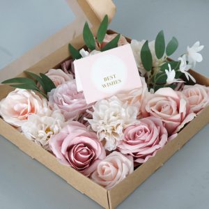 Roses Artificial Flowers Pink Bouquets Box Set 23pcs - Image 4