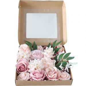 Roses Artificial Flowers Pink Bouquets Box Set 23pcs - Image 3