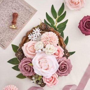 Roses Artificial Flowers Dusty ROSE Bouquets Box Set - Image 3