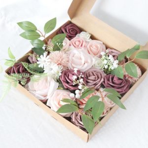 Roses Artificial Flowers Dusty ROSE Bouquets Box Set - Image 4