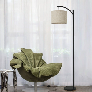 Modern Arched Floor Lamp with Beige Linen Lamp Shade - Image 6