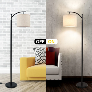 Modern Arched Floor Lamp with Beige Linen Lamp Shade - Image 5